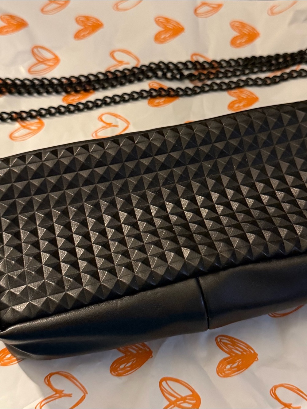 Fashion Black Studded Texture Chain Shoulder Bag